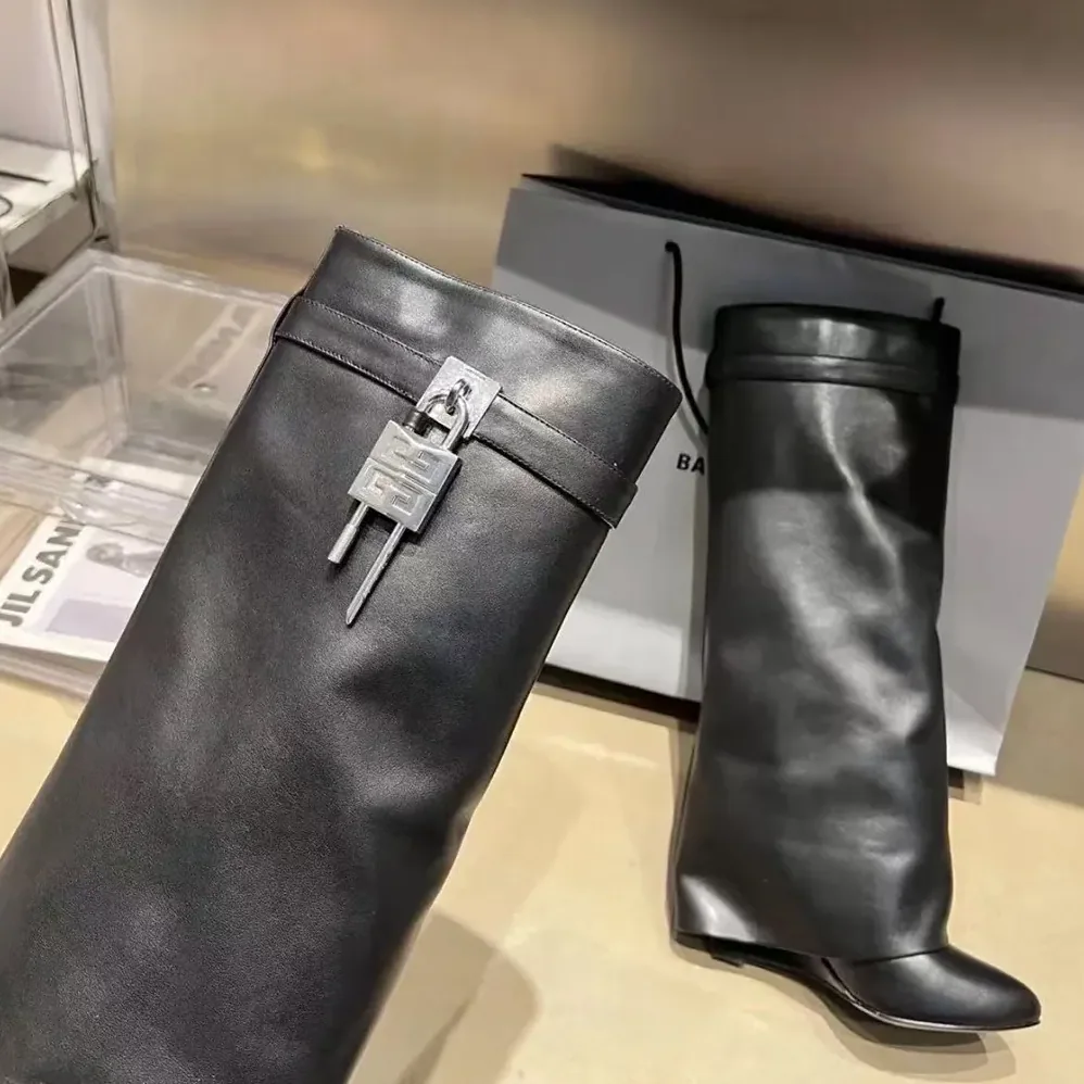 Givenchy Also Available in Wide Fit Shark Lock Boots in Leather for Women in Black Givenchy Also Available in Wide Fit Shark Lock Boots in Leather for Women in Black