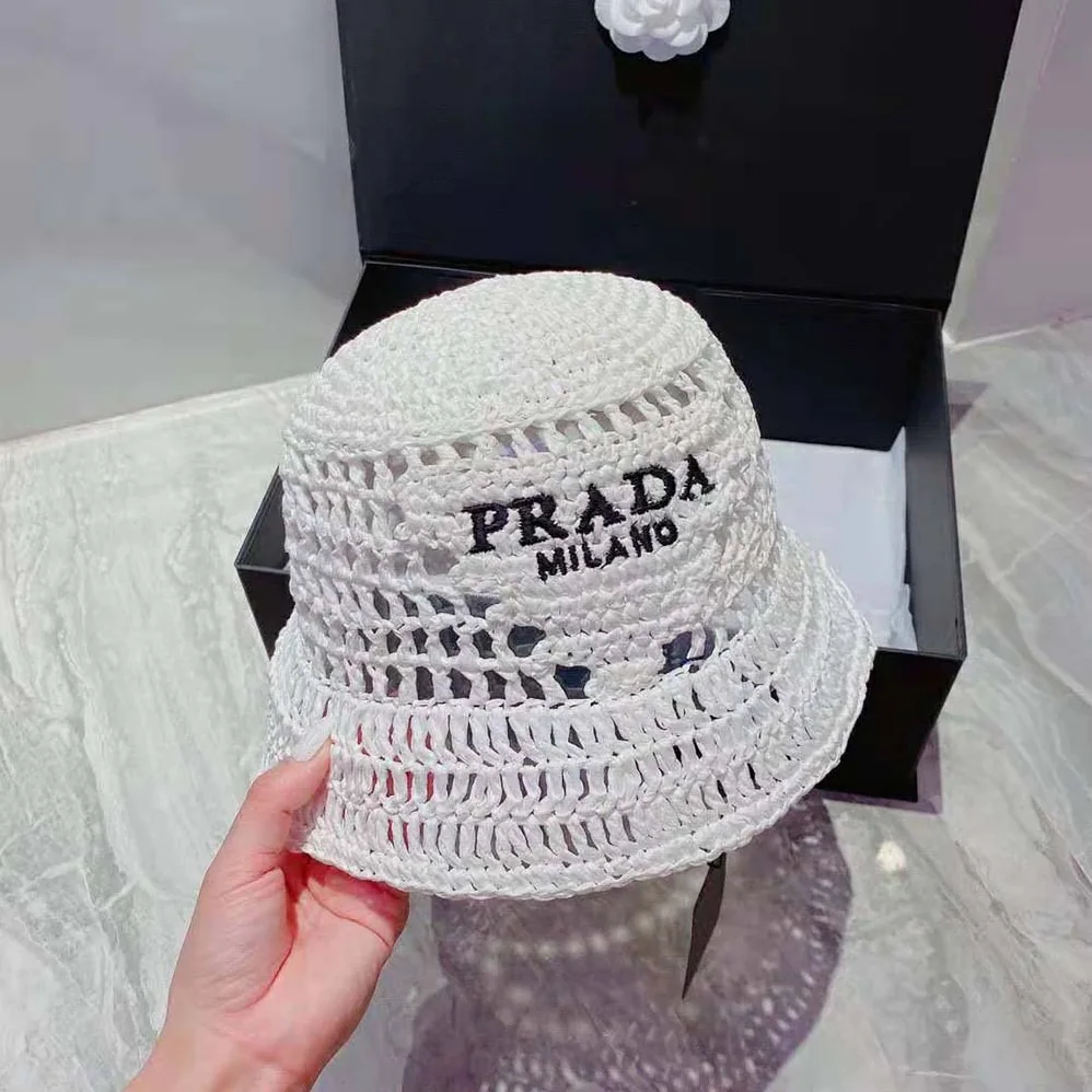 Prada Raffia Bucket Hat for Women in White Prada Raffia Bucket Hat for Women in White