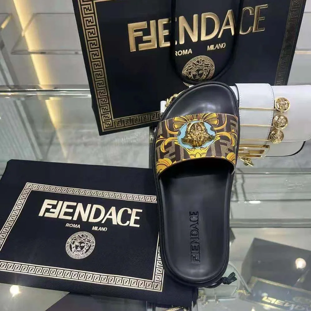 Versace Fendace wild Baroque Sliders for Unisex in Black