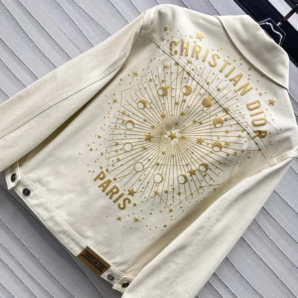 Dior Dioramour Jacket White Cotton Denim with Multicolor Cœur des Curiosités Motif for Men