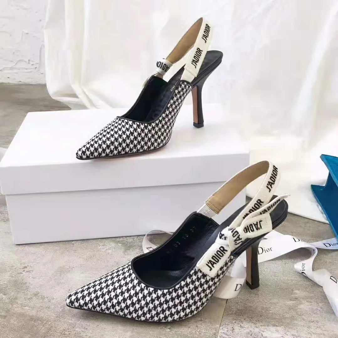 Dior Woman J'adior Wool Houndstooth Slingback Pump 10 cm Height in Black Dior Woman J'adior Wool Houndstooth Slingback Pump 10 cm Height in Black