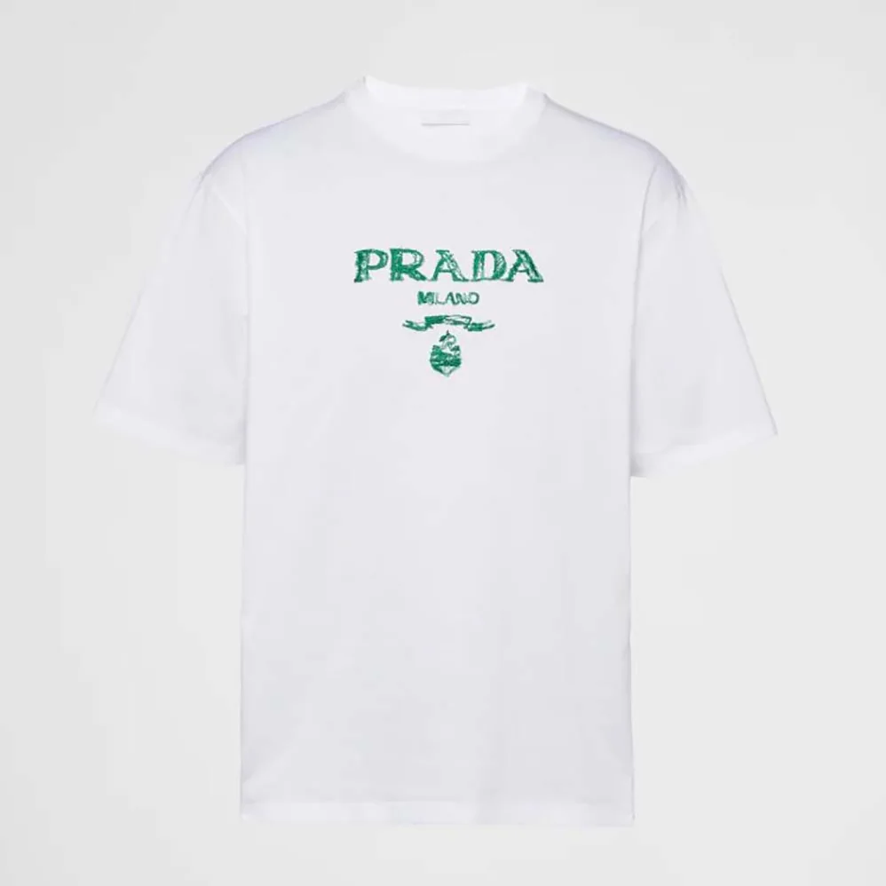 Prada Classic Cotton Crew-Neck T-shirt for Men in Green