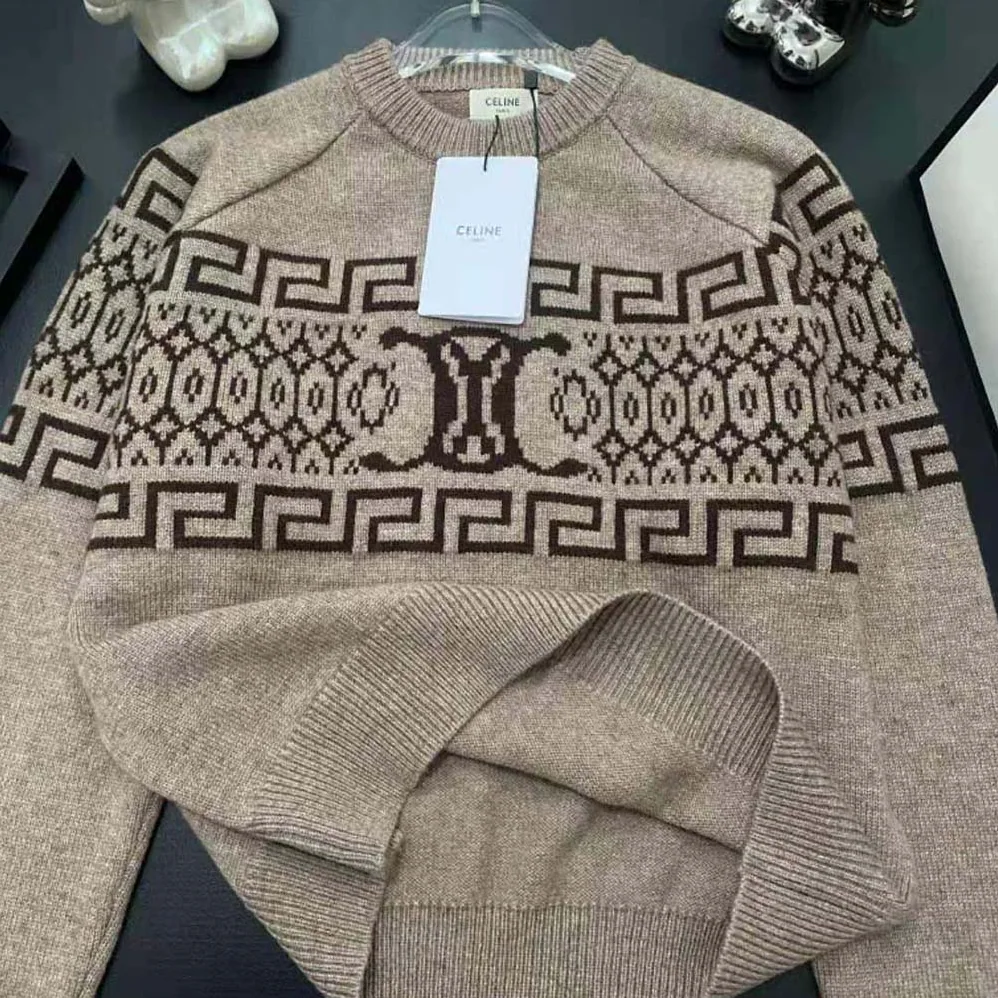 Celine Crew Neck Sweater in Triomphe Fair Isle Wool for Men