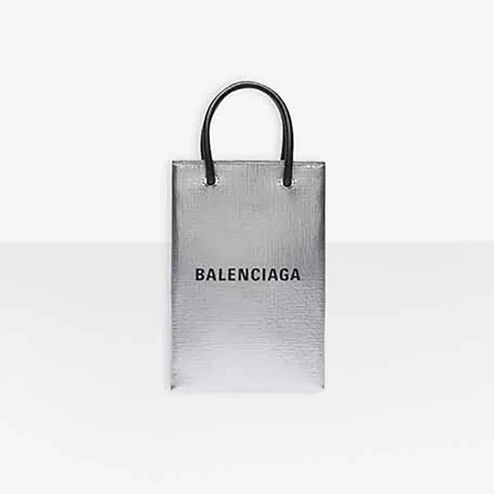 Balenciaga Shopping Phone Holder Shopping Phone Holder in Silver Metallized Squared Calfskin for Unisex