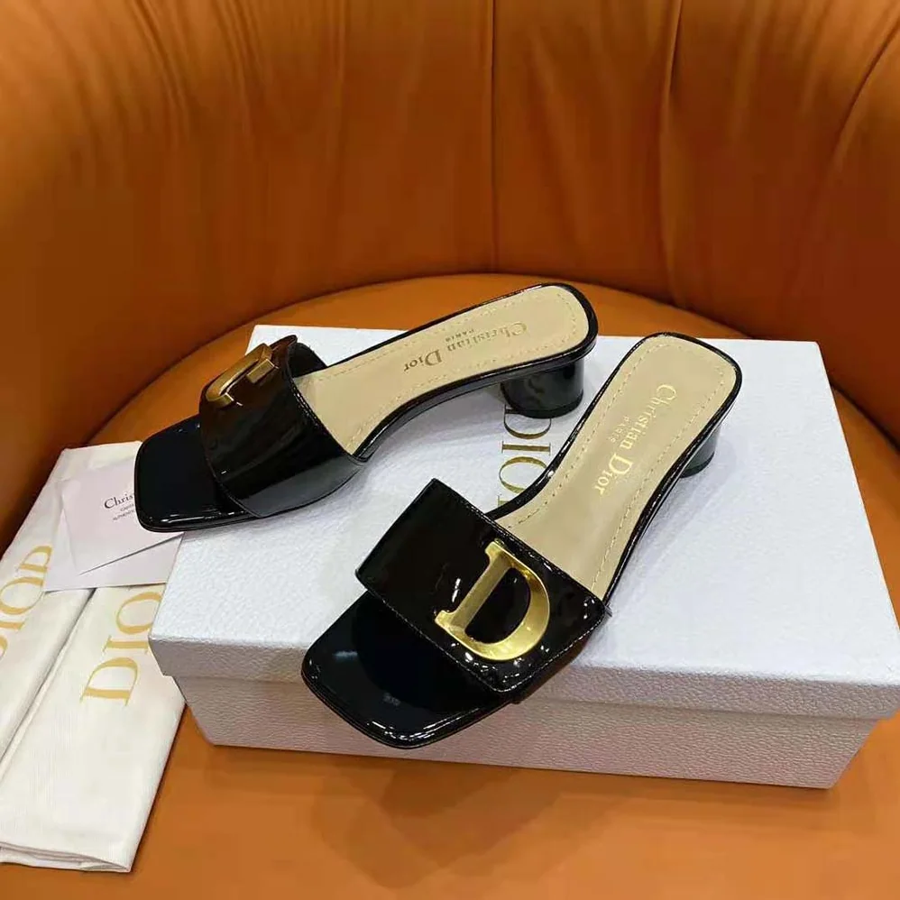 Dior C'est Dior Heeled Slide Black Patent Calfskin for Women Dior C'est Dior Heeled Slide Black Patent Calfskin for Women