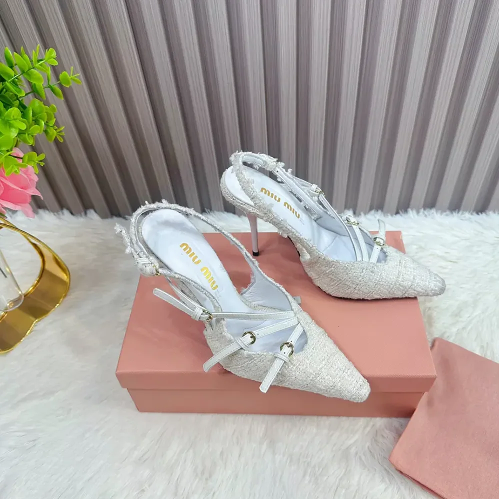 Miu Miu Fabric Slingbacks with Straps for Women in White Miu Miu Fabric Slingbacks with Straps for Women in White
