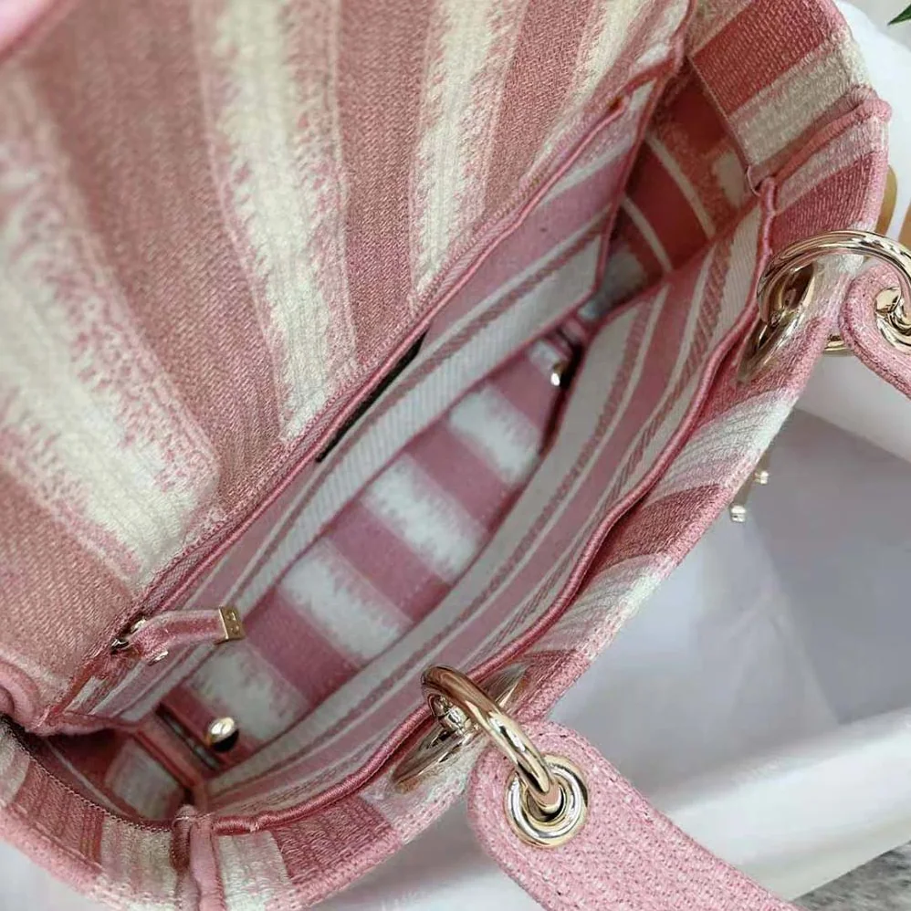 Dior Medium Lady D-lite Bag Pink D for Women in Stripes Embroidery