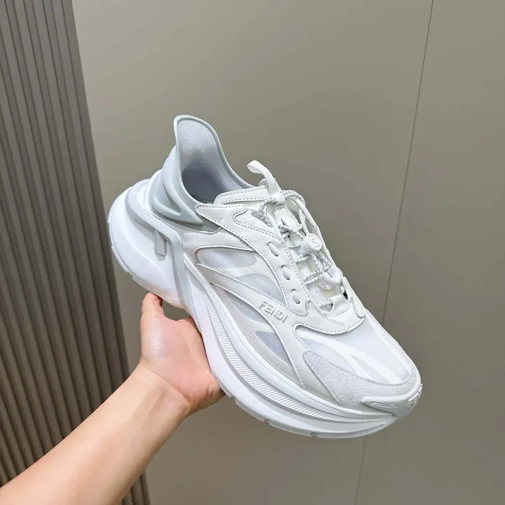Fendi F-Light Sneakers White Leather and Mesh Running Shoes for Unisex