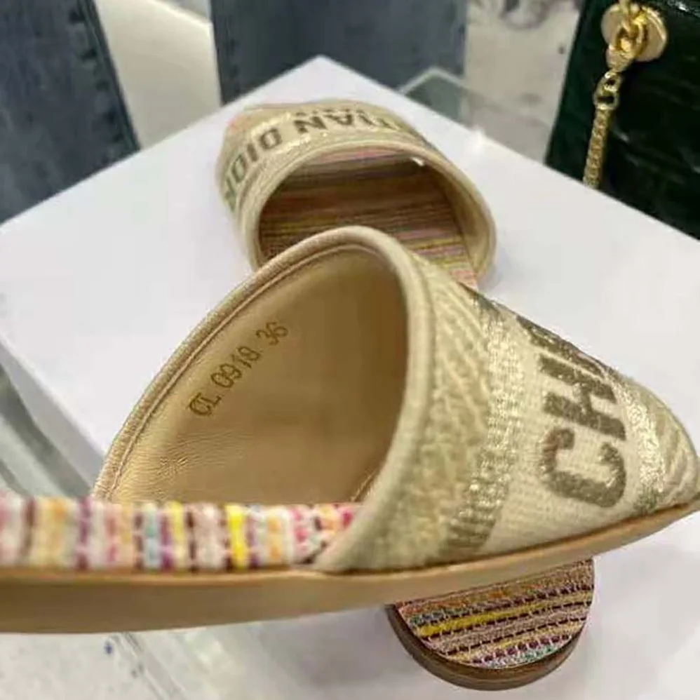 Dior Dway slide Gold-Tone Metallic Thread Embroidered Cotton for Women Dior Dway slide Gold-Tone Metallic Thread Embroidered Cotton for Women