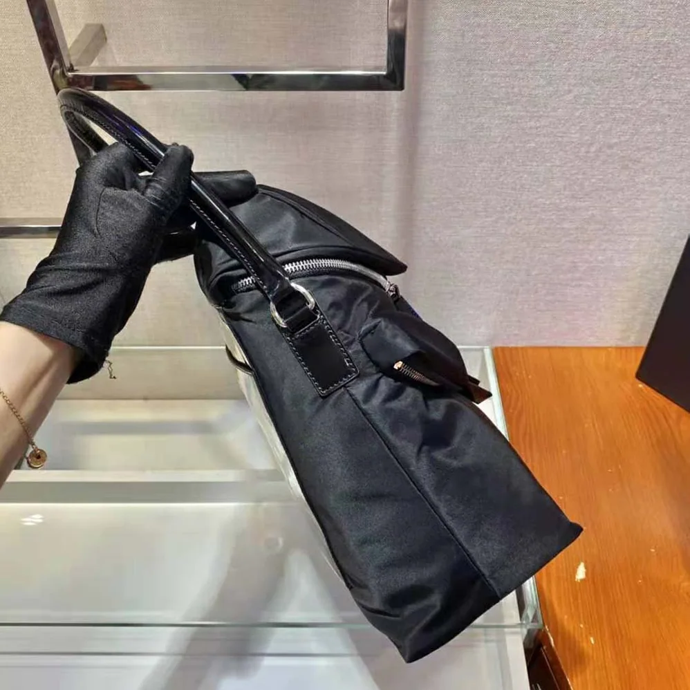 Prada Signaux Nylon and Leather Hobo Bag for Women in Black