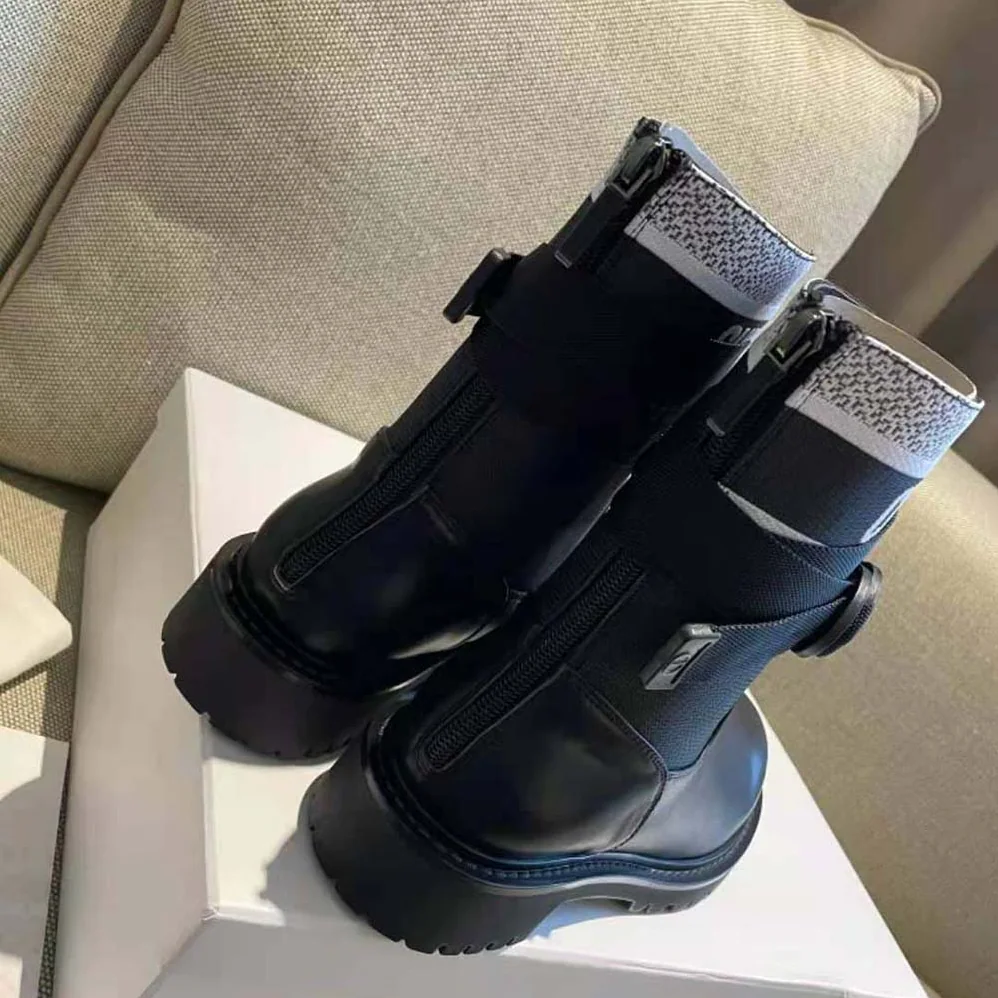 Dior D-major Ankle Boot White and Black Technical Fabric and Black Calfskin for Women