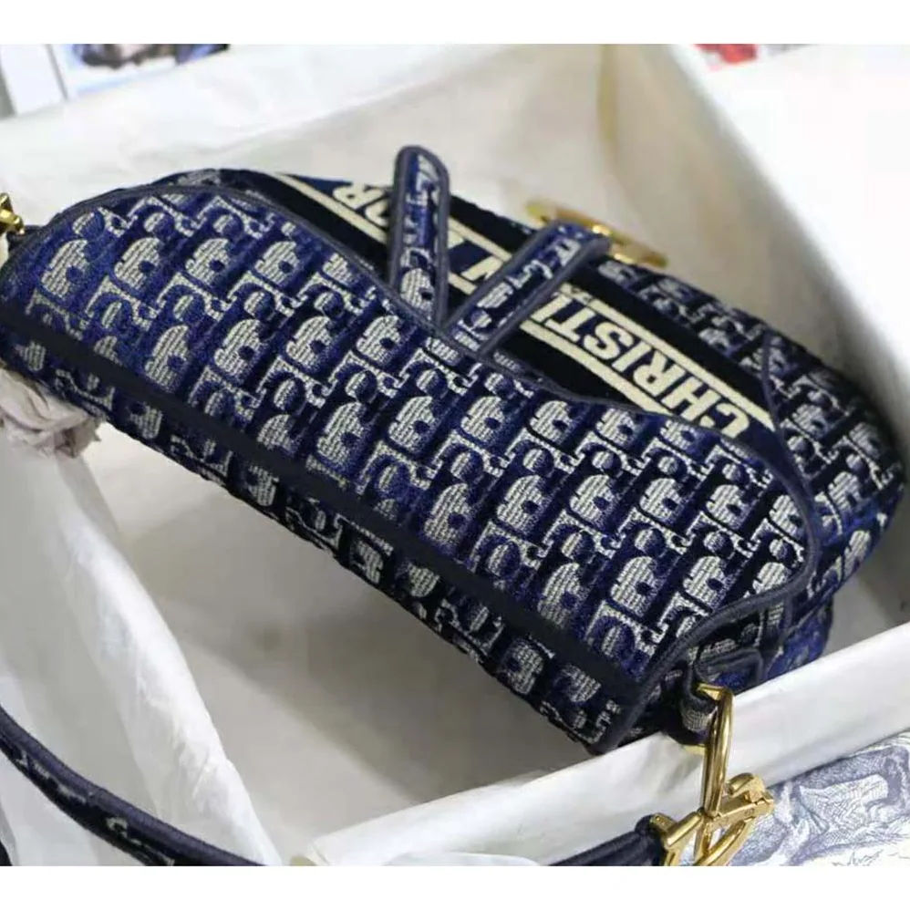 Dior Saddle Bag Blue Dior Oblique Embroidery for Women