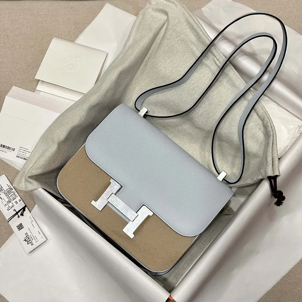 Hermes Constance 24 Bag Epsom Leather for Women in Light Blue/Silver
