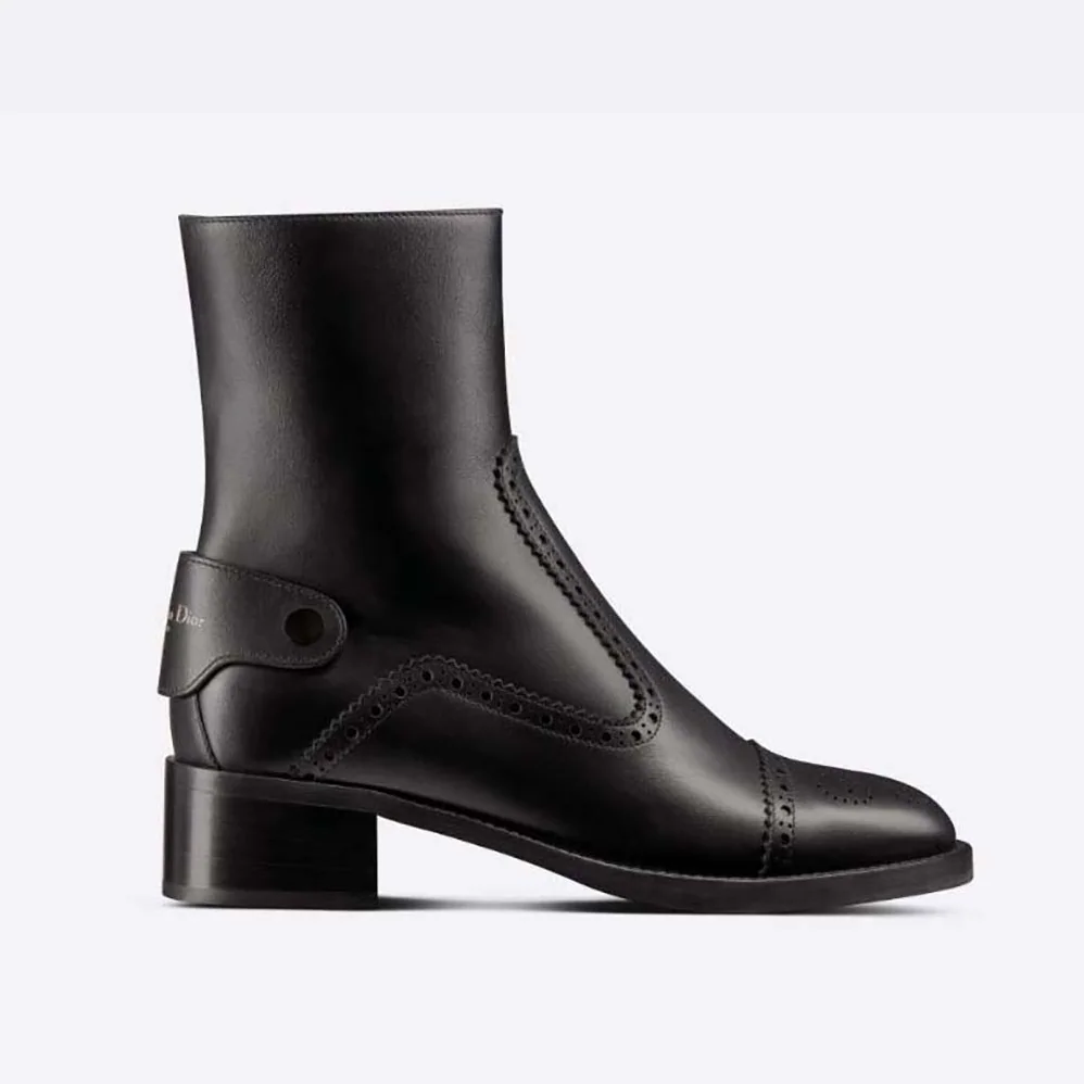 Dior D-Folk Heeled Ankle Boot Black Perforated Calfskin for Women Dior D-Folk Heeled Ankle Boot Black Perforated Calfskin for Women