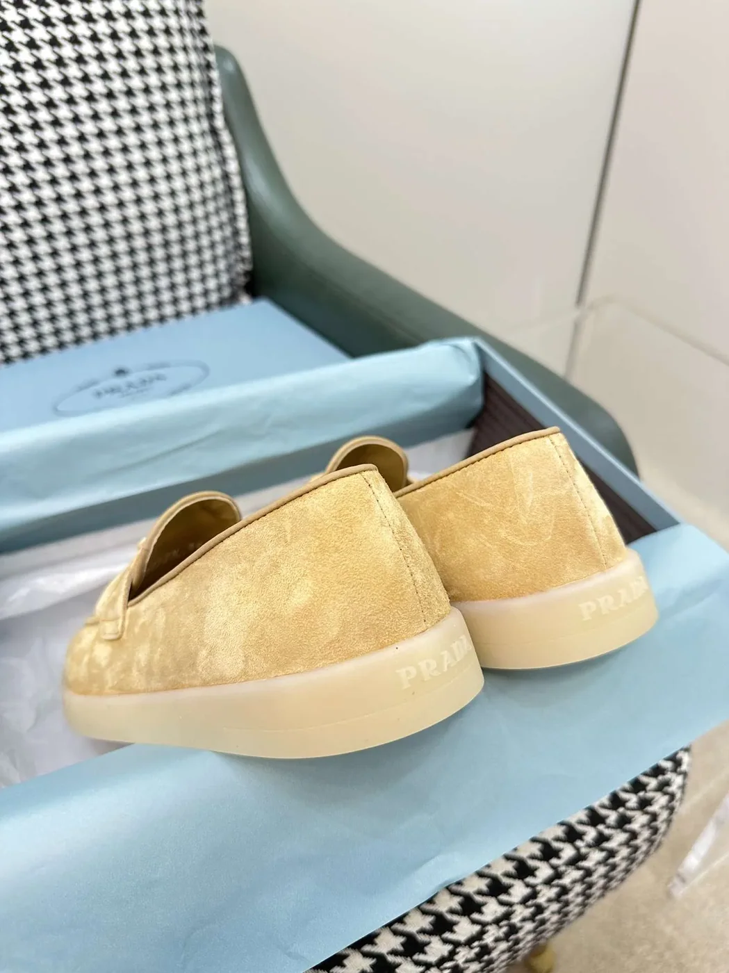 Prada Brushed Loafers Beige