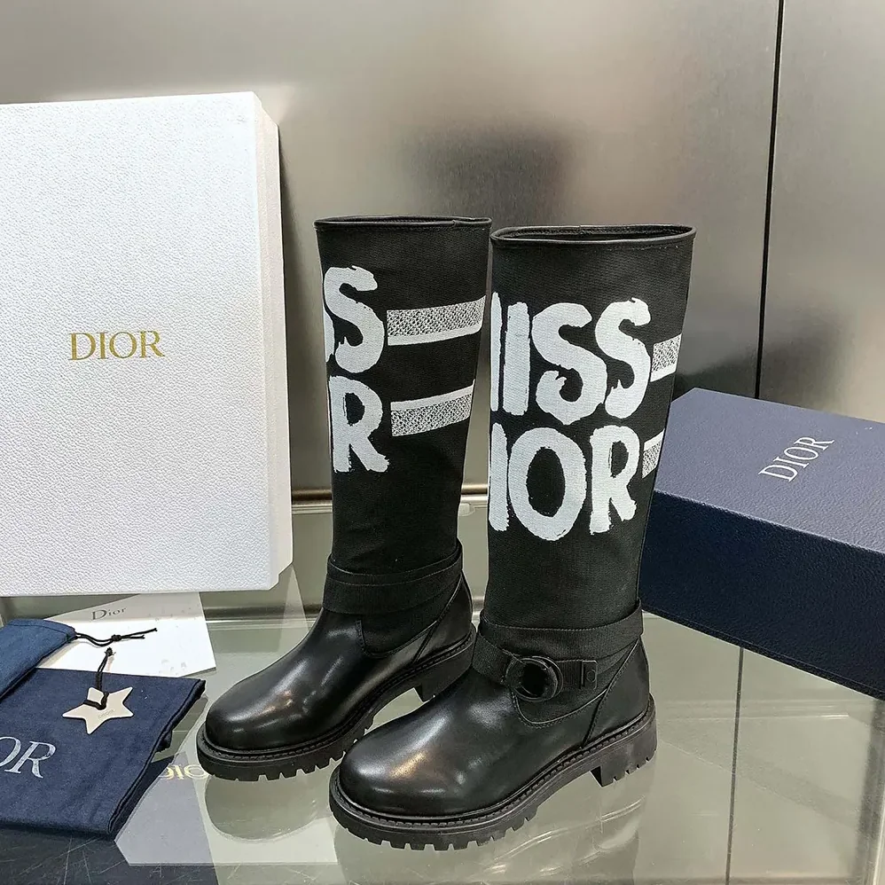 Dior D-Major Boot Black Technical Fabric with White Miss Dior Graffiti Print for Women