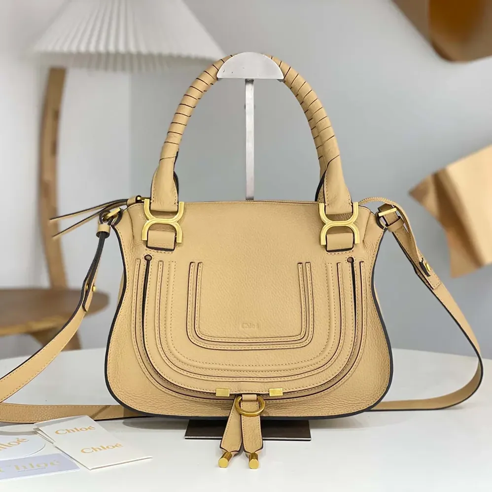 Chloe Small Marcie Bag in Grained Leather for Women in Milky Brown Chloe Small Marcie Bag in Grained Leather for Women in Milky Brown