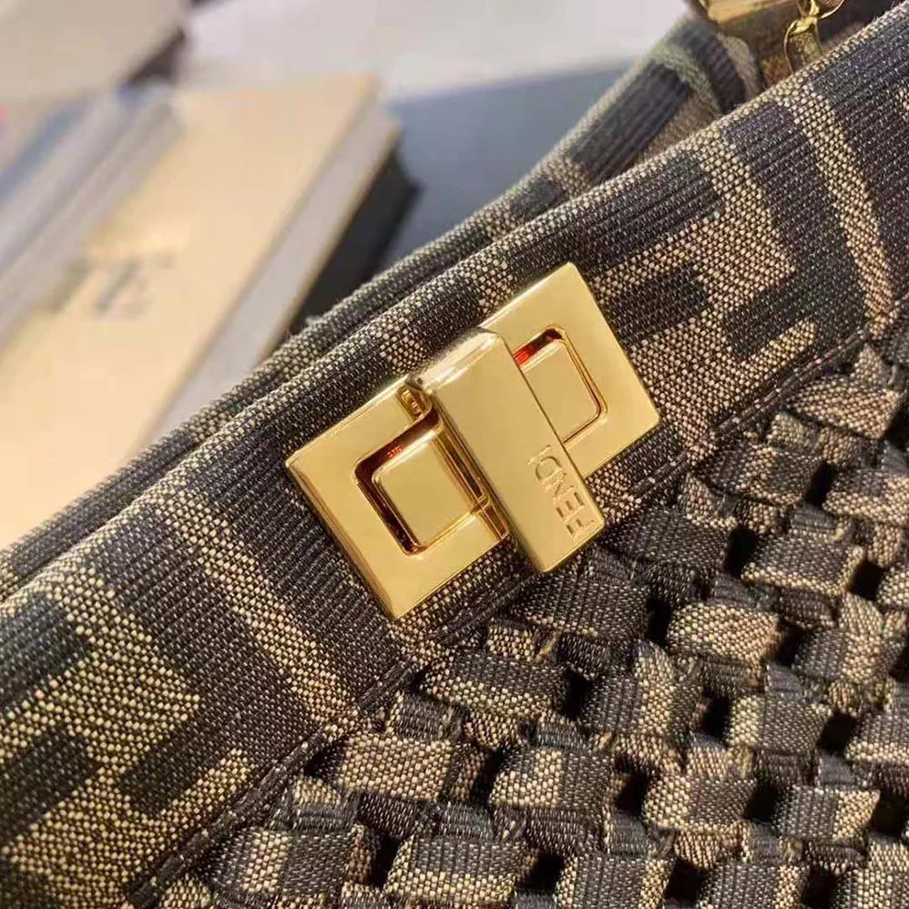 Fendi Peekaboo Iconic Mini Jacquard Fabric Interlace Bag for Women