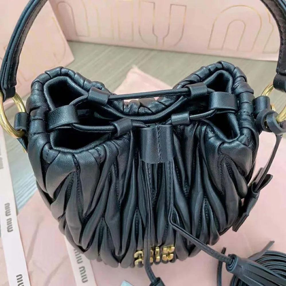 Miu Miu Matelassé Nappa Leather Bucket Bag for Women in Black Miu Miu Matelassé Nappa Leather Bucket Bag for Women in Black