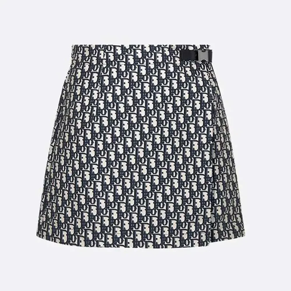 Dior Skort Blue Jacquard Technical Taffeta with Dior Oblique Motif for Women