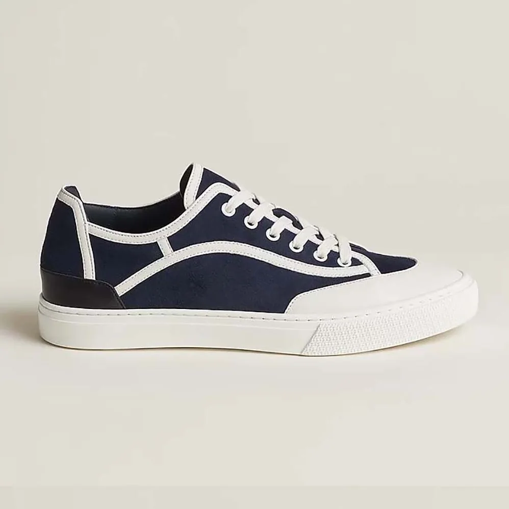 Hermes Get Sneaker in Suede Goatskin and Calfskin with Signature “Hermès Paris” Stencil for Unisex in Black