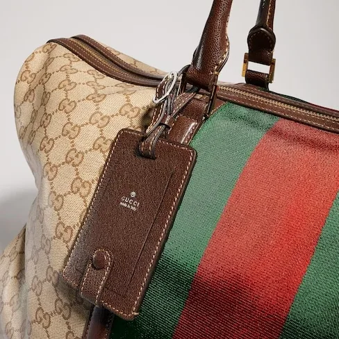 Gucci GG Medium In Web Duffle Bag / Sand/ Dark Brown Gold Hardware Gucci GG Medium In Web Duffle Bag / Sand/ Dark Brown Gold Hardware
