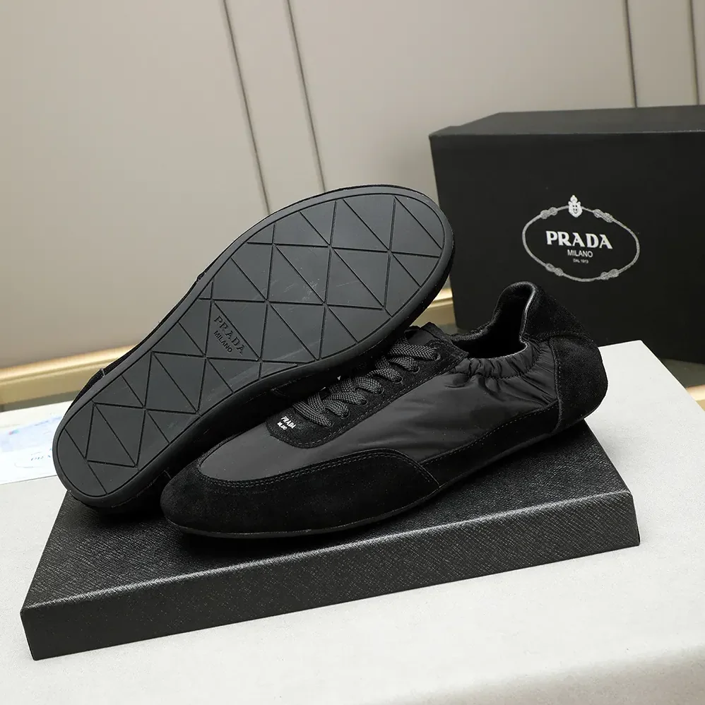 Prada Collapse Re-Nylon and Suede Elasticized Sneakers for Unisex in Black Prada Collapse Re-Nylon and Suede Elasticized Sneakers for Unisex in Black