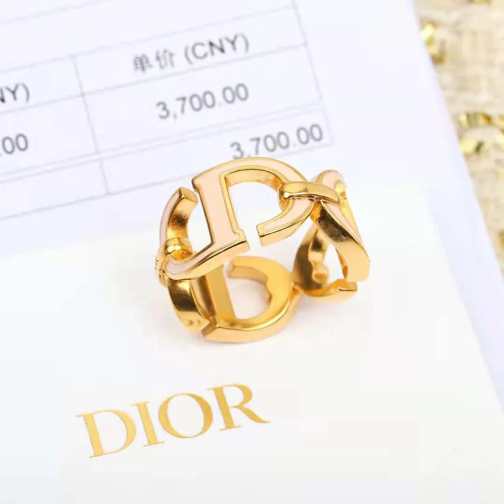 Dior 30 Montaigne Ring Gold-Finish Metal and Sand Pink Lacquer for Women Dior 30 Montaigne Ring Gold-Finish Metal and Sand Pink Lacquer for Women
