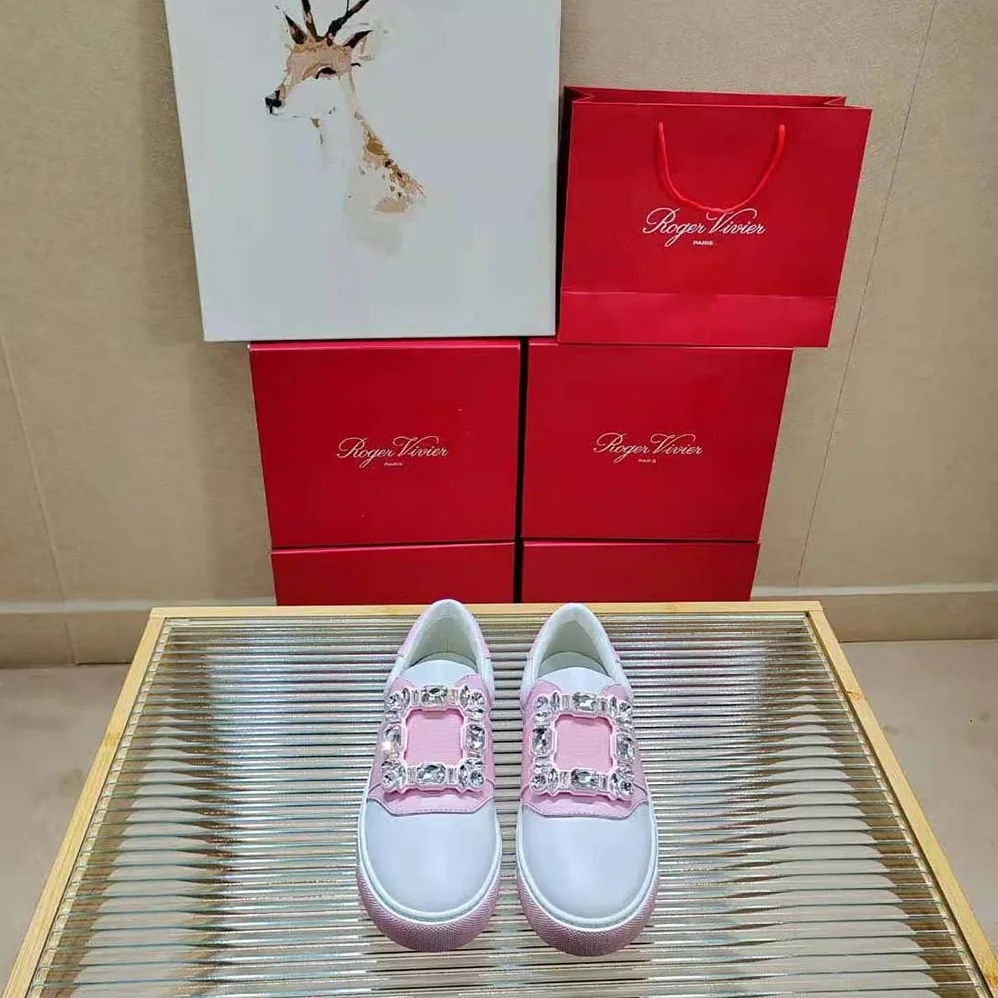 Roger Vivier Very Vivier Strass Buckle Sneakers in Leather for Women in Pink Roger Vivier Very Vivier Strass Buckle Sneakers in Leather for Women in Pink