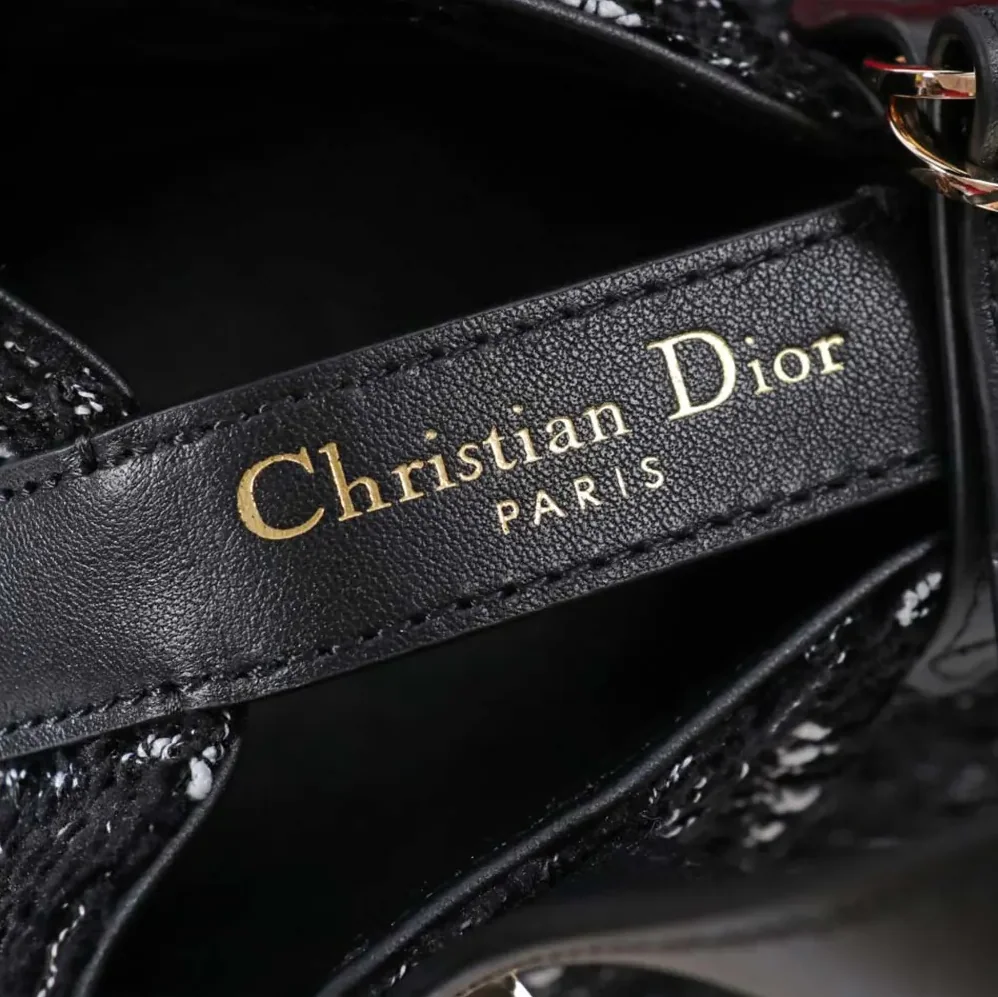Dior Small Dior Toujours Vertical Tote Bag Black Tweed with White Cannage Motif for Women