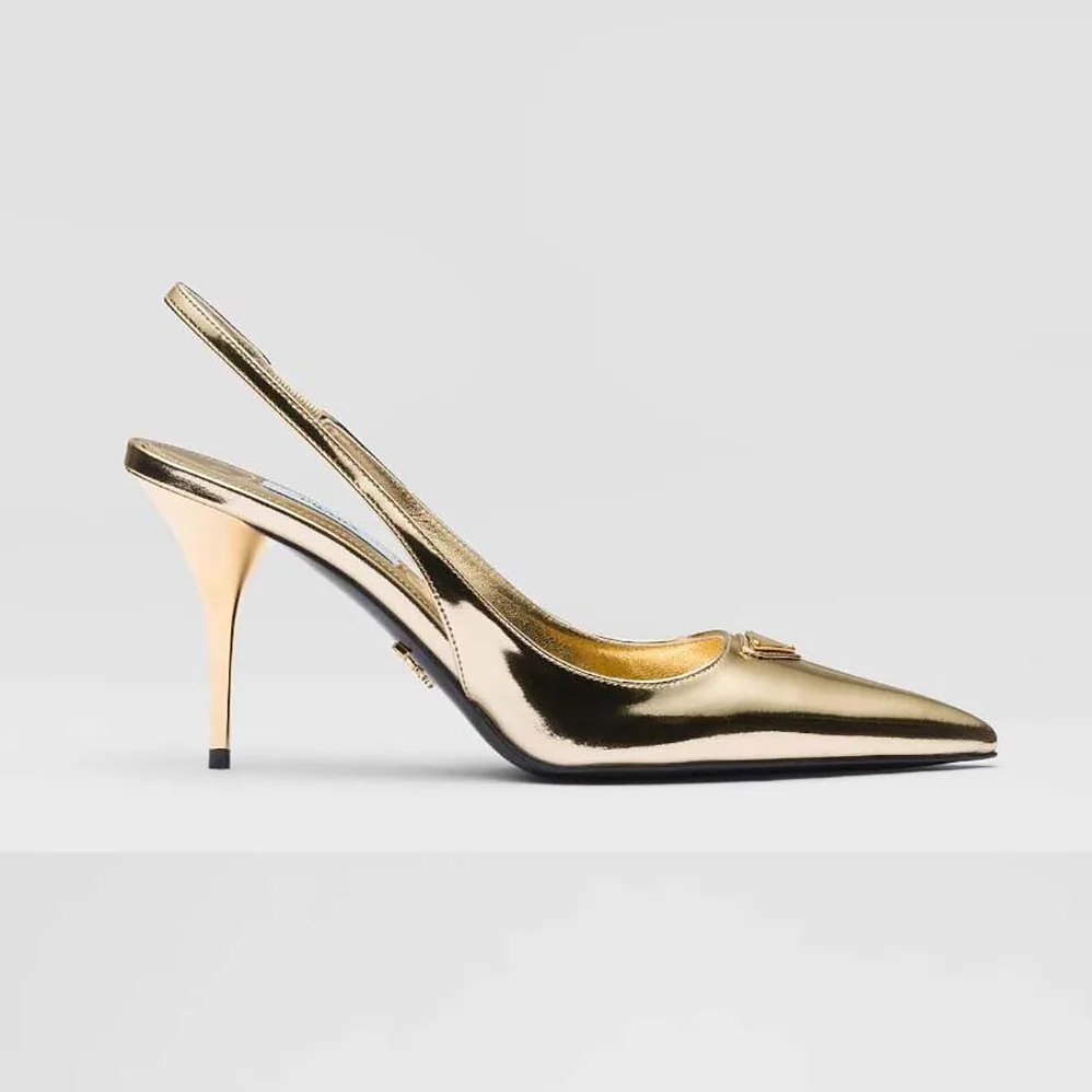 Prada Metallic Leather Slingback Pumps for Women in Gold