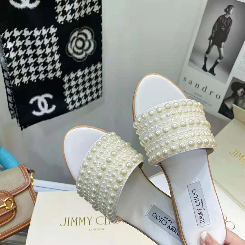 Jimmy Choo Minea Flat White Satin Flats with All for Women in Over Pearls