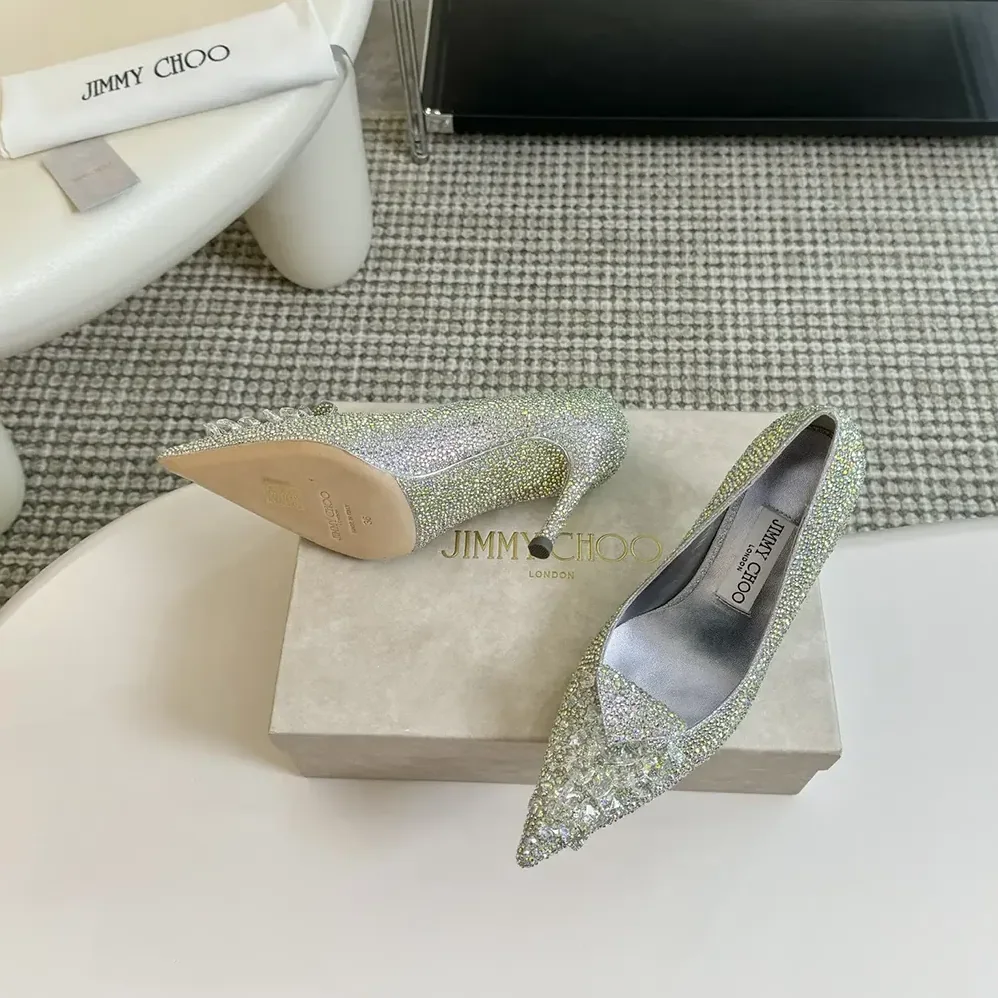 Jimmy Choo Crystal Slipper 85 Iridescent Crystal Pointed for Women in Toe Pumps