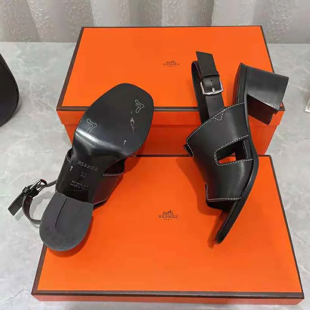 Hermes Elbe 60 Sandal in Calfskin Leather for Women in Black Hermes Elbe 60 Sandal in Calfskin Leather for Women in Black