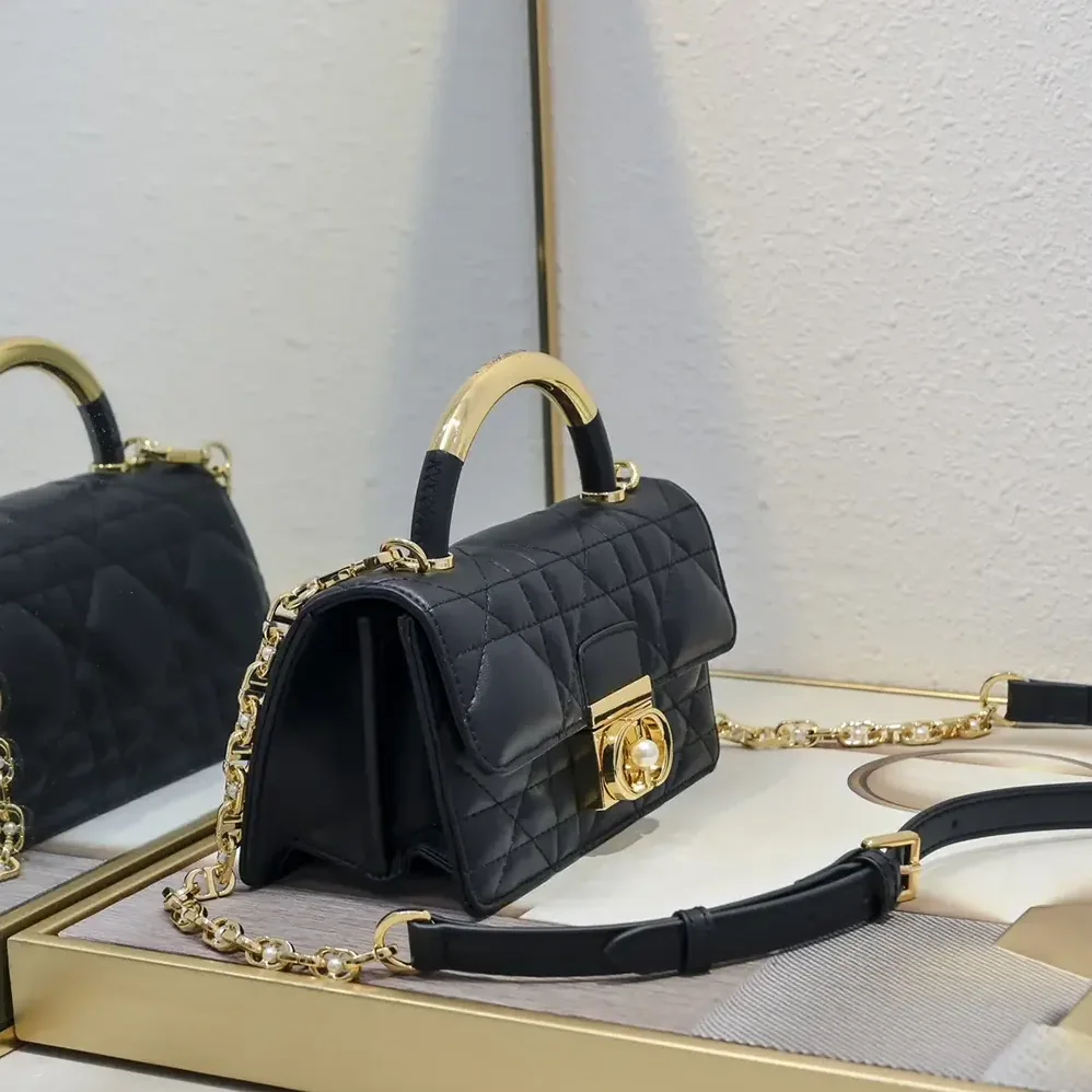 Dior Mini Dior Ange Bag Black Macrocannage Calfskin for Women