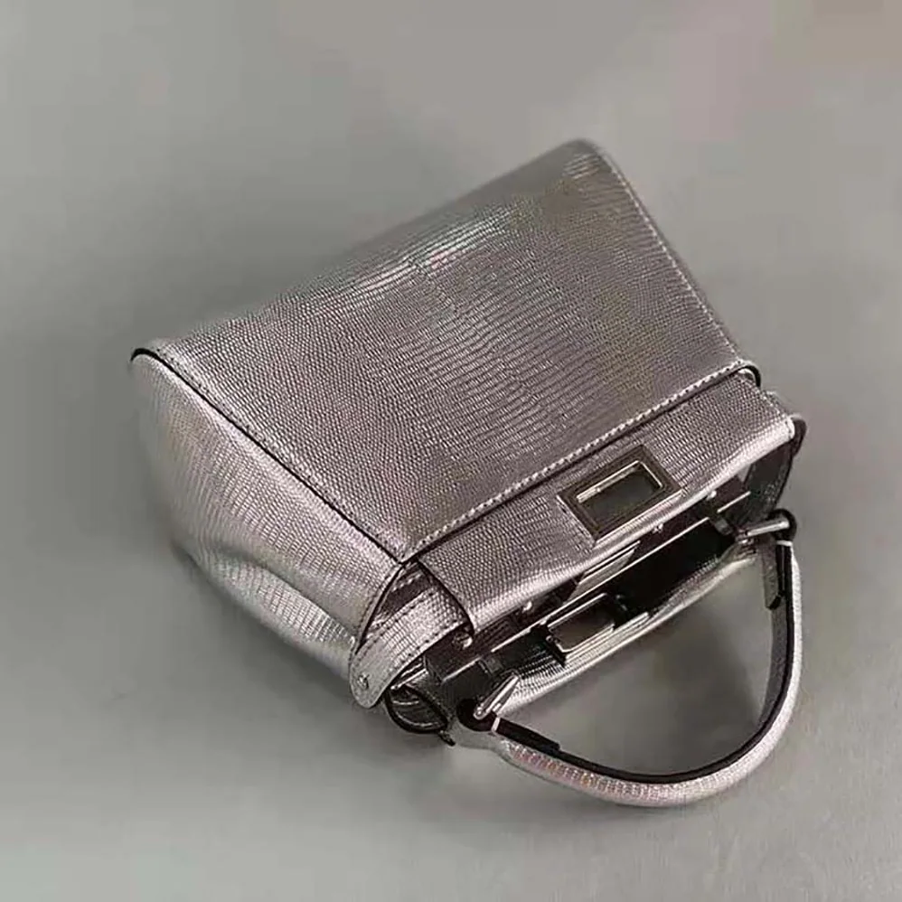 Fendi Peekaboo Iconic XS Mini for Women in Bag in Silver Lizard