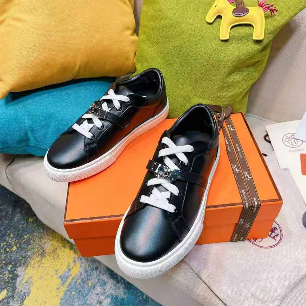 Hermes Day Sneaker in Calfskin with Functional Shiny Black for Women