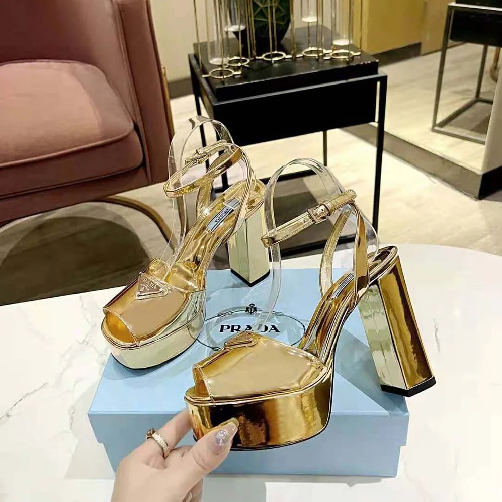 Prada Metallic Leather Platform Sandals for Women Prada Metallic Leather Platform Sandals for Women