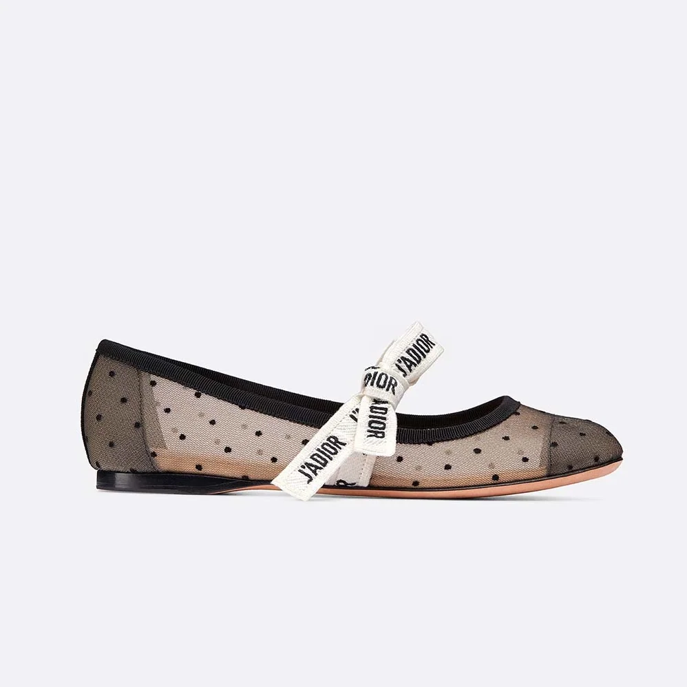 Dior Miss J'adior Dotted Swiss Tulle Ballet Pump for Women in Black