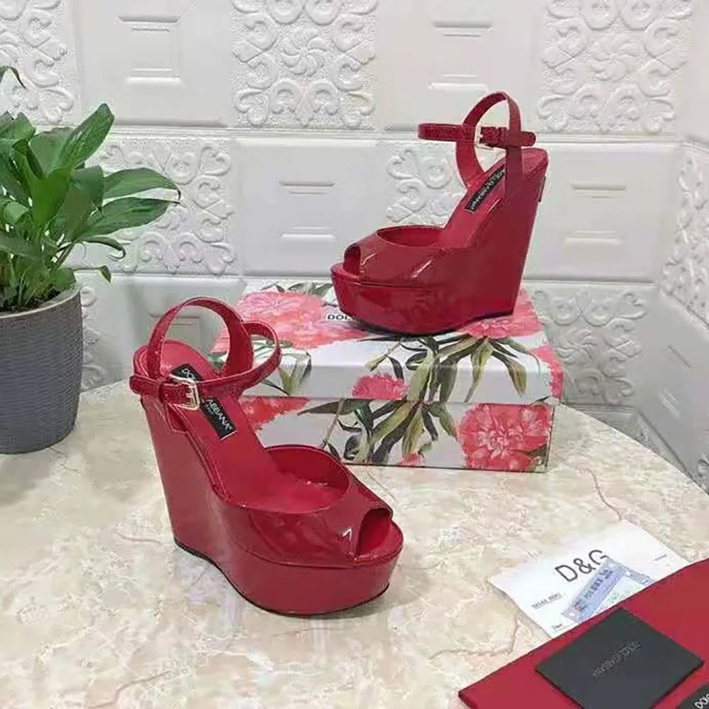 Dolce Gabbana D&G Patent Leather Wedges for Women in Red Dolce Gabbana D&G Patent Leather Wedges for Women in Red