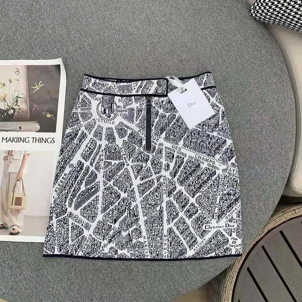 Dior Miniskirt White and Black Technical Mesh with Plan de Paris Motif for Women