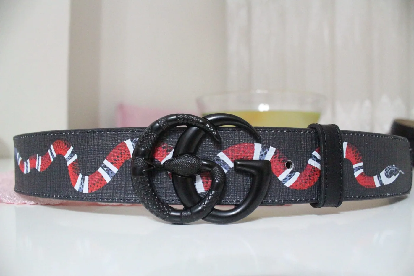 Black Buckle Snake Design Leather