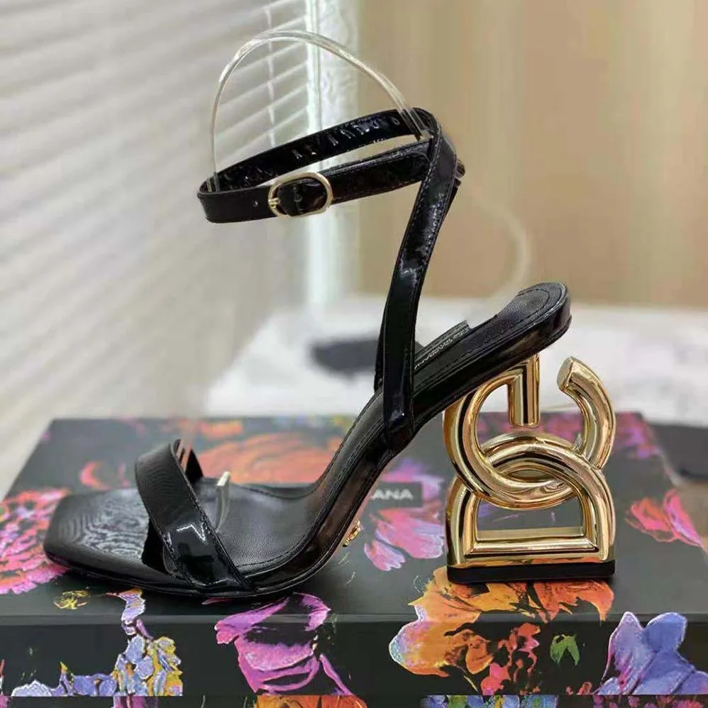 Dolce Gabbana D&G Patent Leather Sandals with 3.5 Heel for Women in Black Dolce Gabbana D&G Patent Leather Sandals with 3.5 Heel for Women in Black