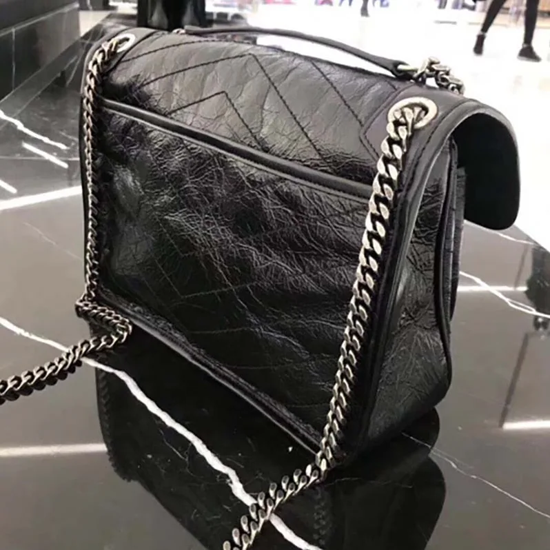 Saint Laurent YSL Medium Niki Chain Crinkled Quilted Fog for Women in Black