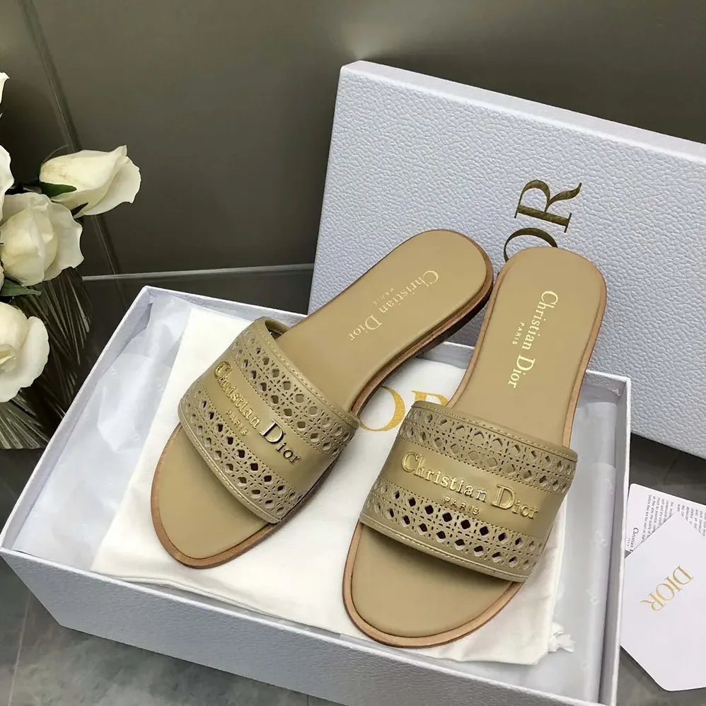 Dior D-Lane Slide Beige Calfskin with Openwork Microcannage Motif for Women Dior D-Lane Slide Beige Calfskin with Openwork Microcannage Motif for Women