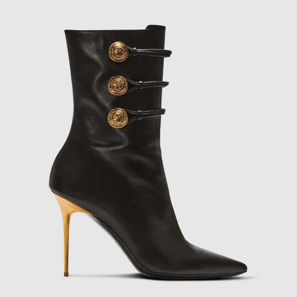 Balmain Alma Leather Ankle Boots in Smooth Leather for Women in Black Balmain Alma Leather Ankle Boots in Smooth Leather for Women in Black