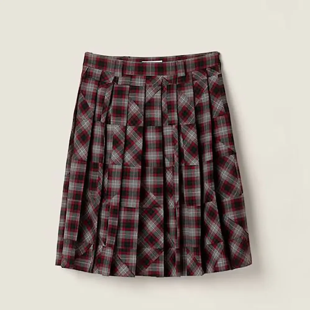 Prada Tartan Patchwork Midi Skirt for Women
