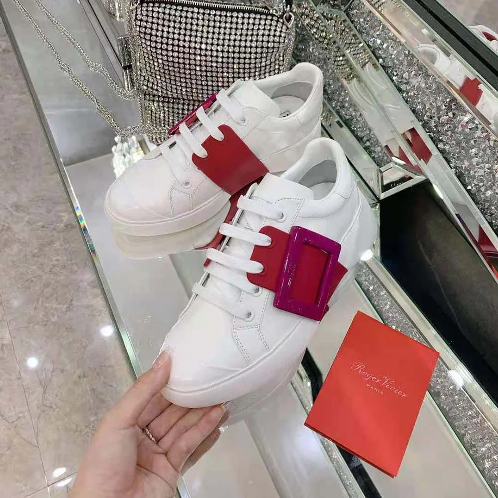 Roger Vivier Viv Skate Lacquered Buckle Sneakers in Soft Leather for Women in Pink