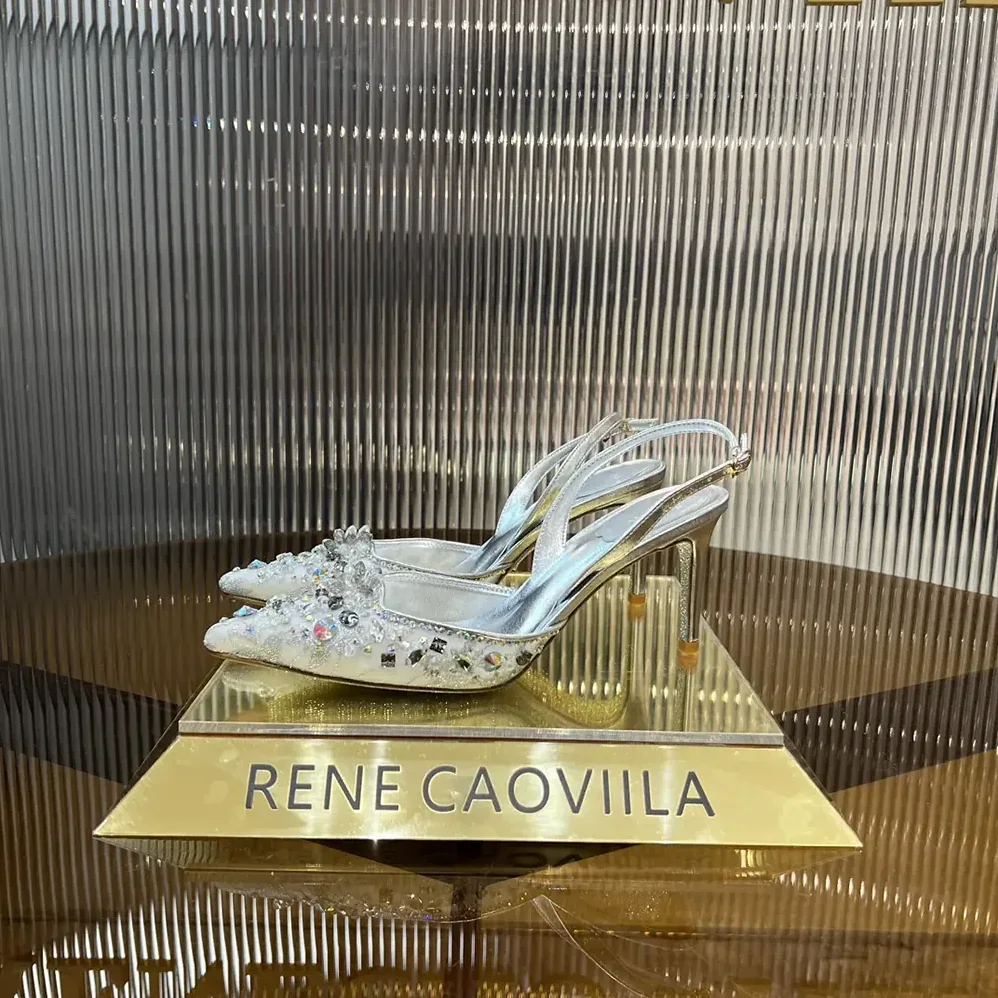 Rene Caovilla Silver Slingbacks Cinderella 75 for Women Rene Caovilla Silver Slingbacks Cinderella 75 for Women