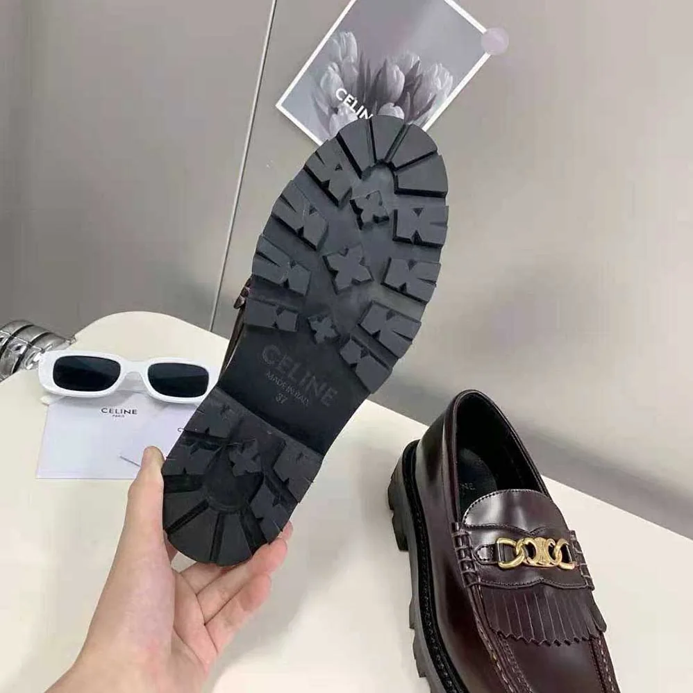 Celine Margaret Loafer with Triomphe Chain in Polished Bull for Women in Maroon Celine Margaret Loafer with Triomphe Chain in Polished Bull for Women in Maroon